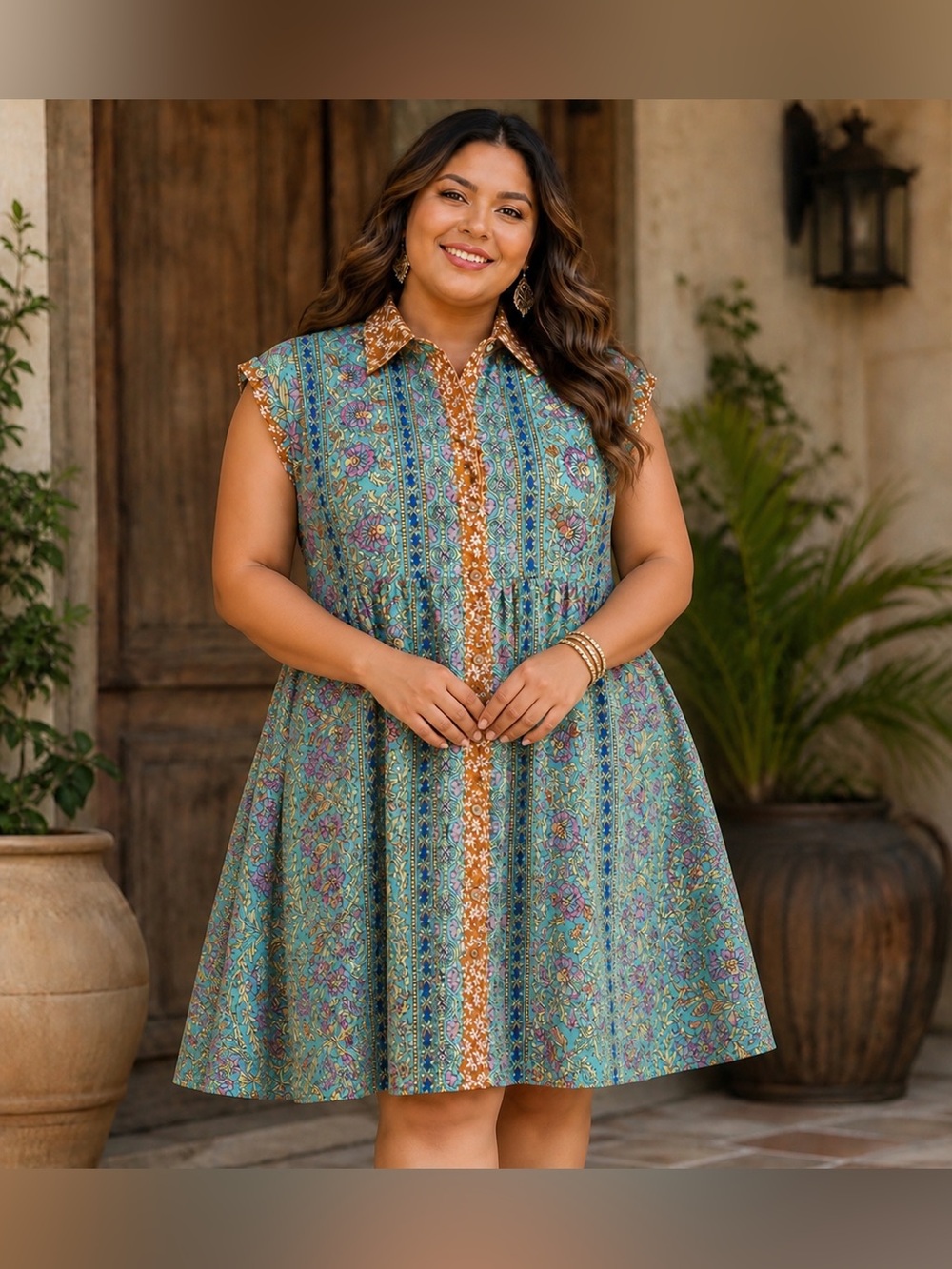 Easel multi-colored boho mini dress plus size